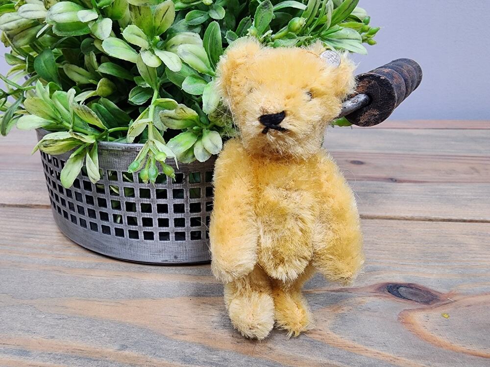 Vintage Steiff Original Teddy Bear 1960s 3.5" Mohair w/button Blonde